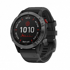 Часы Garmin Fenix 6 Pro Solar серые с черным ремешком