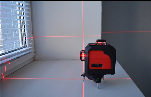 RGK PR-3M + штанга-упор - лазерный нивелир 3d с красным лучом
