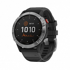 Часы Garmin Fenix 6 Solar серебристые с черным ремешком